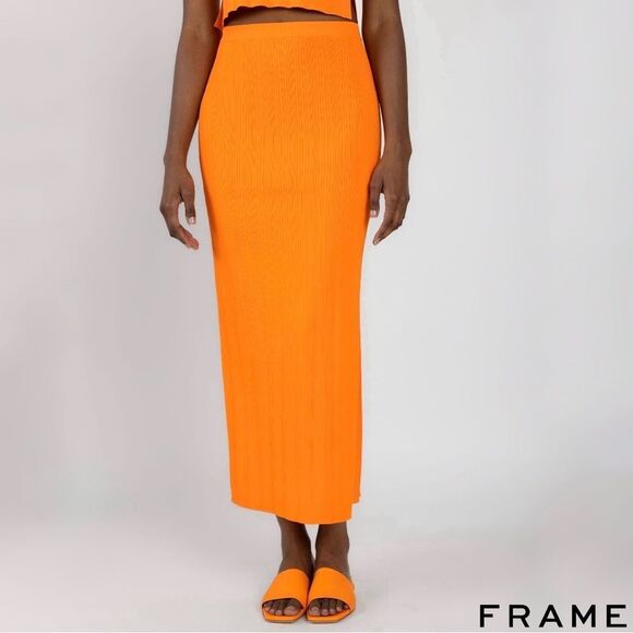FRAME **NWT** Mixed Rib Cutout Skirt in Bright Tangerine - Picture 7 of 15